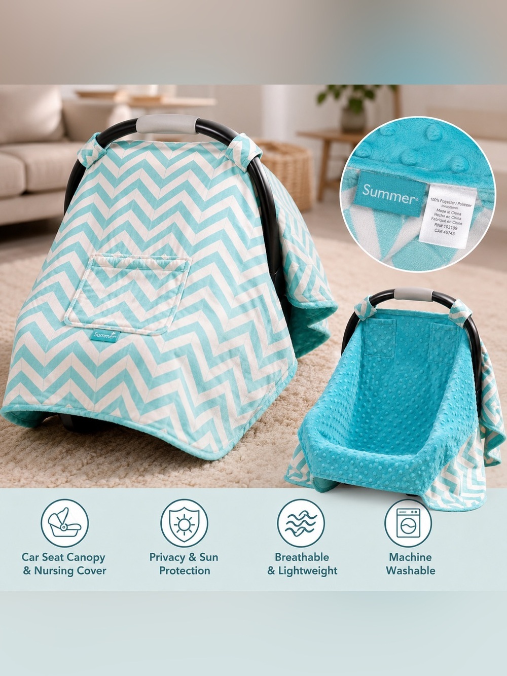 Infant Aqua Chevron Car Seat Canopy Carrier/ nursing cover